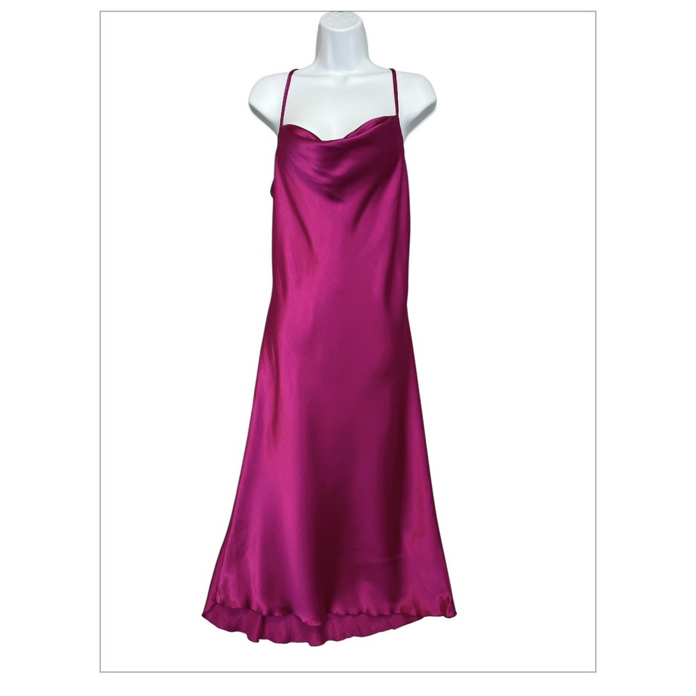 Vtg Bebe Satin Midi‎ Slip Dress Sz Medium Pink Draped Y2K 90's Made USA